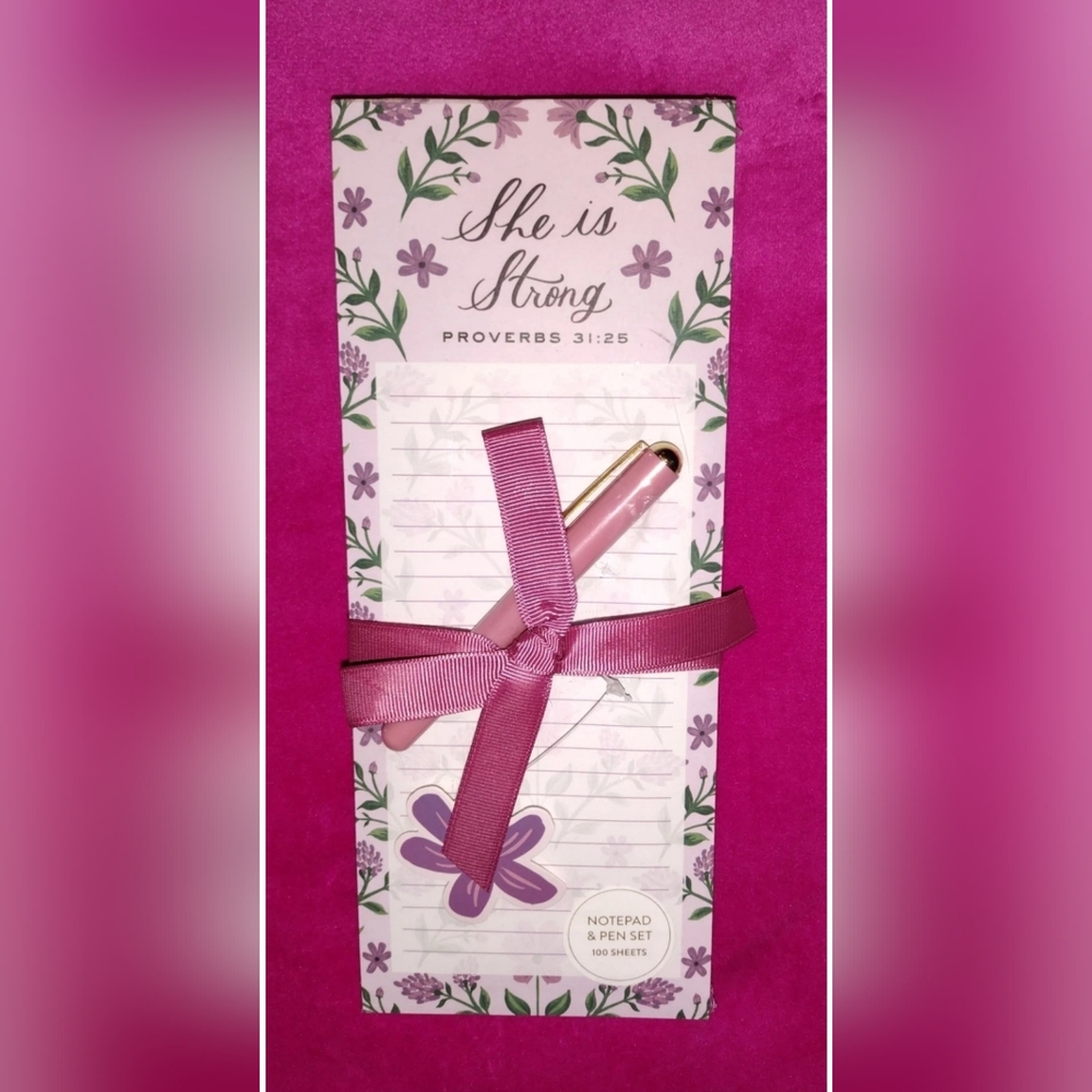Christian Bible Verse Proverbs 31.25 List Note Pad Stationary Pen Magnet Fridge